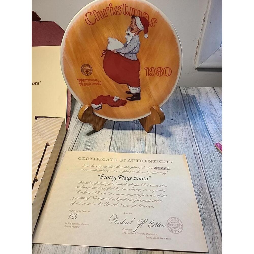 Norman Rockwell "Scotty Plays Santa" Collector Plate 1980 Edwin M Knowles 1st Ed